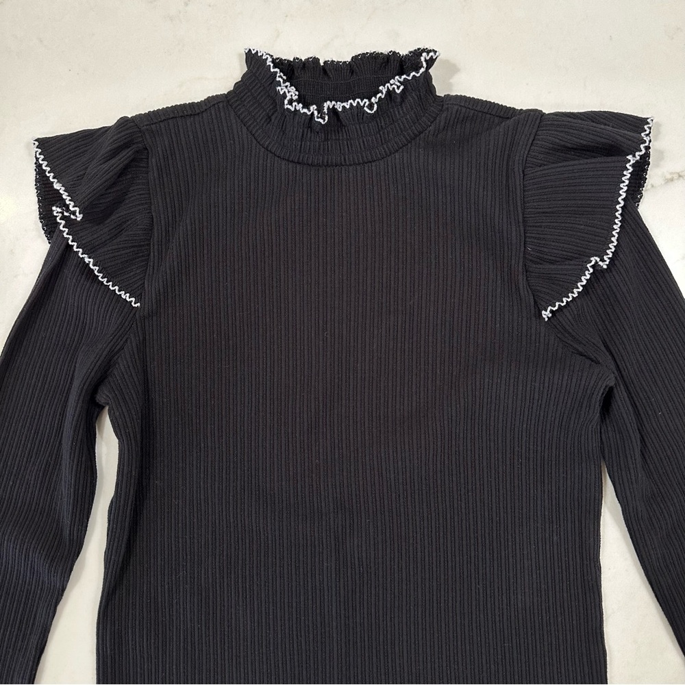 ✨MUST GO✨Loft Pointelle Ribbed Ruffle Top - Picture 3 of 8